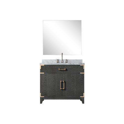 Lexora Laurel 36 inch W Black Oak Vanity Cabinet Carrara Marble Countertop, 34 in Mirror and Faucet Set - LVL36SJ111