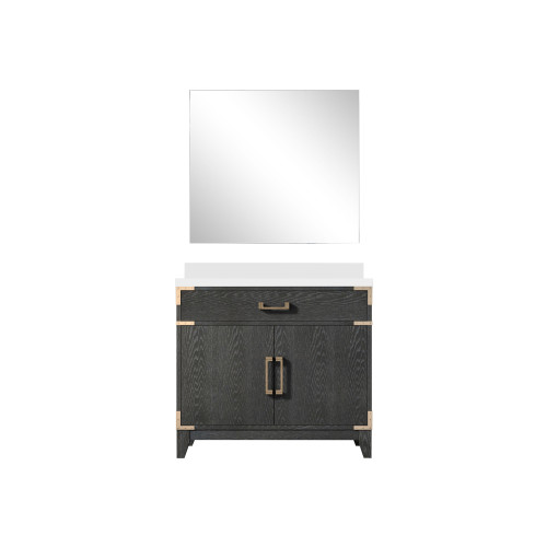Lexora Laurel 36 inch W Black Oak Vanity Cabinet White Quartz Countertop and 34 in Mirror - LVL36SJ210