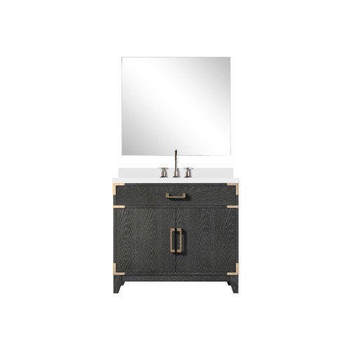 Lexora Laurel 36 inch W Black Oak Vanity Cabinet Cultured Marble Countertop, 34 in Mirror and Faucet Set - LVL36SJ311