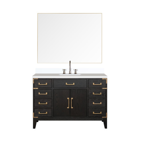 Lexora Laurel 48 inch W Black Oak Vanity Cabinet, Cultured Marble Top, Faucet Set, and 46 in Mirror - LVL48SJ311