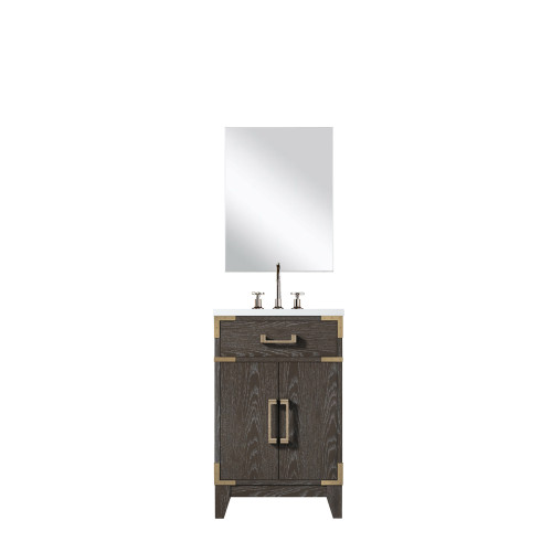 Lexora Laurel 20 inch W x 18 in D Brown Oak Vanity Cabinet Acrylic Countertop, 18 in Mirror and Faucet Set - LVL20SK511
