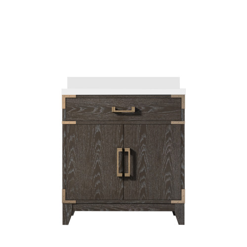 Lexora Laurel 30 inch W Brown Oak Vanity Cabinet and White Quartz Top - LVL30SK200