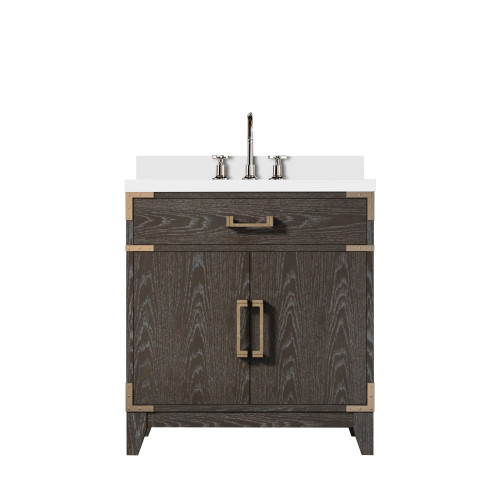 Lexora Laurel 30 inch W Brown Oak Vanity Cabinet, Cultured Marble Top, and Faucet Set - LVL30SK301