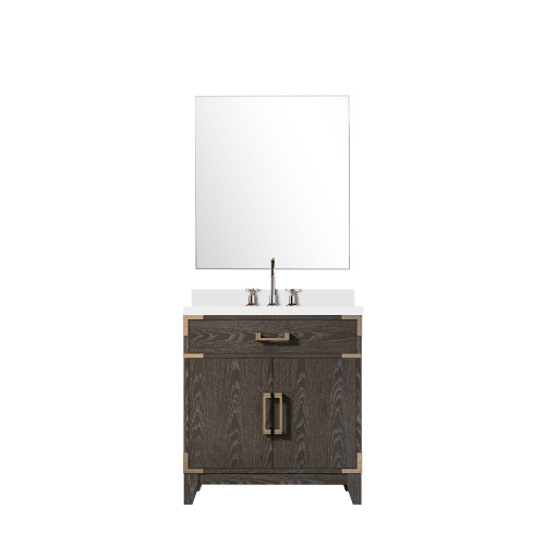 Lexora Laurel 30 inch W Brown Oak Vanity Cabinet Cultured Marble Countertop, 28 in Mirror and Faucet Set - LVL30SK311