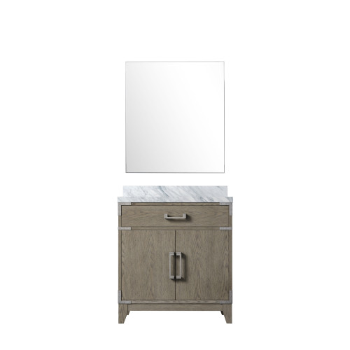 Lexora Laurel 30 inch W Grey Oak Vanity Cabinet Carrara Marble Countertop and 28 in Mirror - LVL30SR110