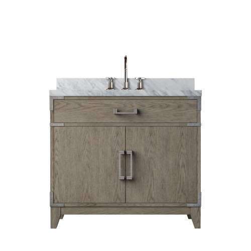 Lexora Laurel 36 inch W Grey Oak Vanity Cabinet, Carrara Marble Top, and Faucet Set - LVL36SR101