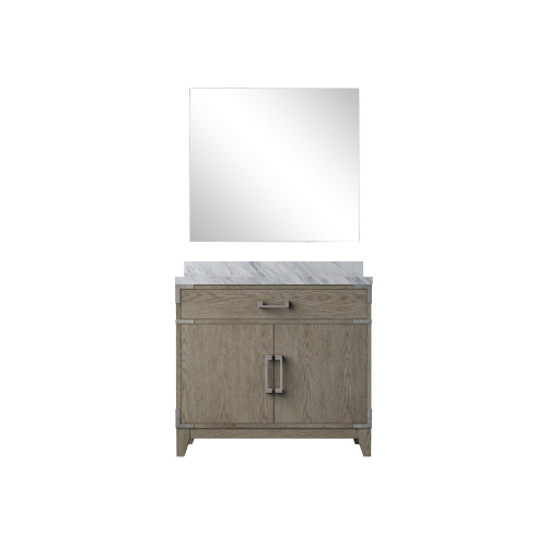 Lexora Laurel 36 inch W Grey Oak Vanity Cabinet Carrara Marble Countertop and 34 in Mirror - LVL36SR110