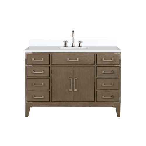 Lexora Laurel 48 inch W Grey Oak Vanity Cabinet, White Quartz Top, and Faucet Set - LVL48SR201