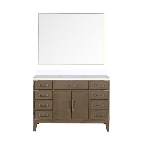 Lexora Laurel 48 inch W Grey Oak Vanity Cabinet, White Quartz Top, and 46 in Mirror - LVL48SR210