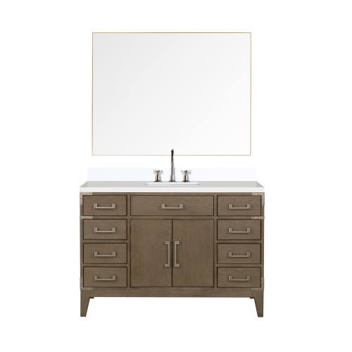 Lexora Laurel 48 inch W Grey Oak Vanity Cabinet, Cultured Marble Top, Faucet Set, and 46 in Mirror - LVL48SR311 Lexora Laurel 48 inch W Grey Oak Vanity Cabinet, Cultured Marble Top, Faucet Set, and 46 in Mirror - LVL48SR311