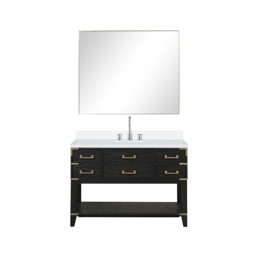 Lexora Norwalk 48 inch W Black Oak Vanity Cabinet, Cultured Marble Top, Faucet Set, and 46 in Mirror - LVN48SJ311