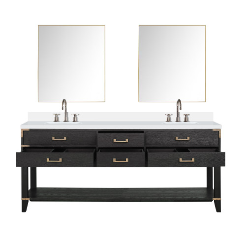 Lexora Norwalk 80 inch W Black Oak Double Sink Vanity Cabinet, Cultured Marble Top, Faucet Set, and 36 in Mirrors - LVN80DJ311