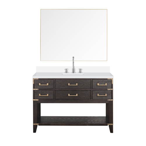Lexora Norwalk 48 inch W Brown Oak Vanity Cabinet, Cultured Marble Top, Faucet Set, and 46 in Mirror - LVN48SK311