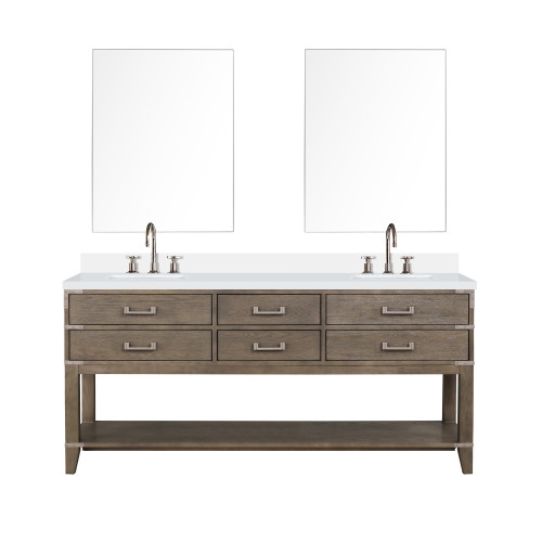 Lexora Norwalk 72 inch W Grey Oak Double Sink Vanity Cabinet, Cultured Marble Top, Faucet Set, and 34 in Mirrors - LVN72DR311