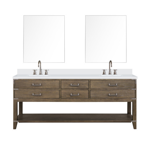 Lexora Norwalk 80 inch W Grey Oak Double Sink Vanity Cabinet, Cultured Marble Top, Faucet Set, and 36 in Mirrors - LVN80DR311