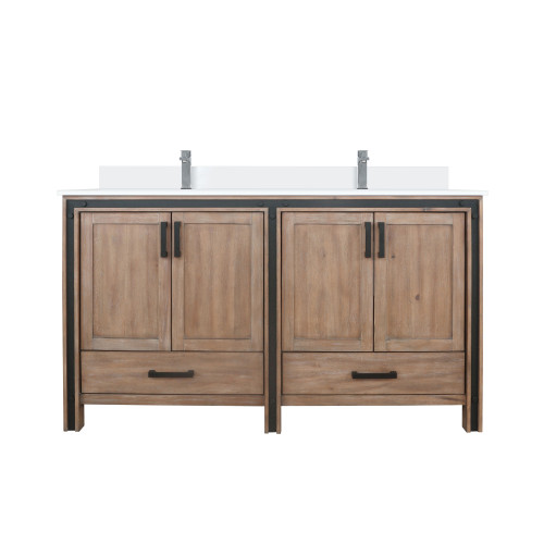 Lexora Ziva 60 inch W Rustic Barnwood Double Sink Vanity Cabinet, Cultured Marble Top and Faucet Set - LVZV60DN301