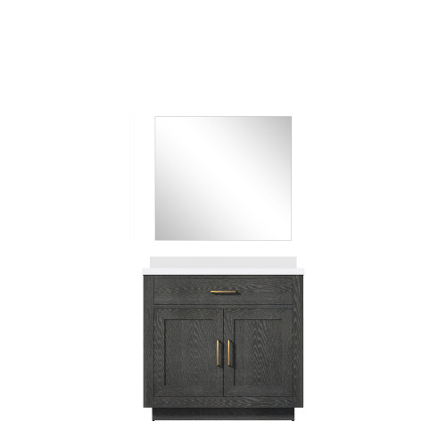 Lexora Abbey 36 inch W Black Oak Vanity Cabinet White Quartz Countertop and 34 in Mirror - LVA36SJ210