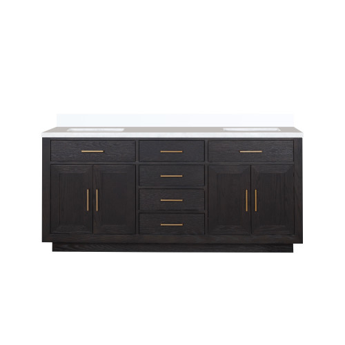 Lexora Abbey 72 inch W Black Oak Double Sink Vanity Cabinet and White Quartz Top - LVA72DJ200 Lexora Abbey 72 inch W Black Oak Double Sink Vanity Cabinet and White Quartz Top - LVA72DJ200