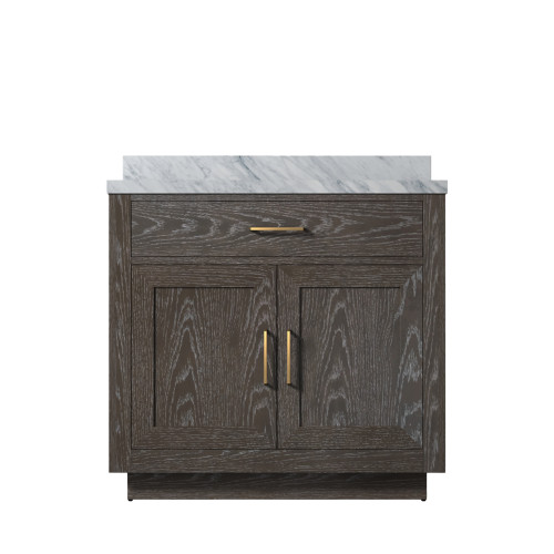 Lexora Abbey 36 inch W Brown Oak Vanity Cabinet and Carrara Marble Top - LVA36SK100