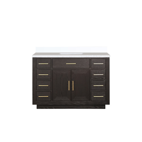 Lexora Abbey 48 inch W Brown Oak Vanity Cabinet and White Quartz Top - LVA48SK200