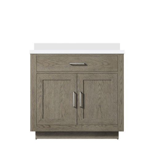 Lexora Abbey 36 inch W Grey Oak Vanity Cabinet and White Quartz Top - LVA36SR200