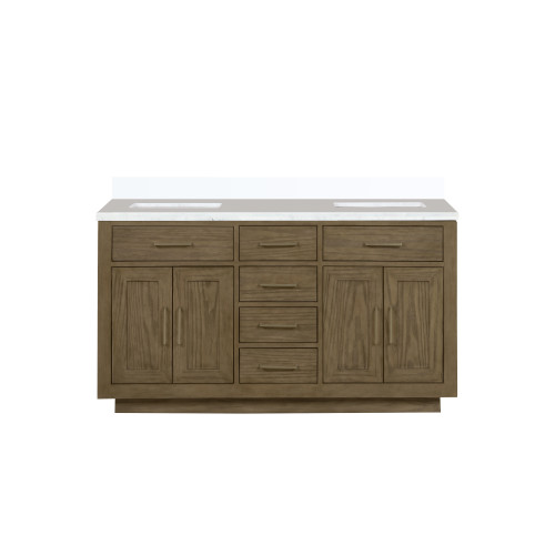 Lexora Abbey 60 inch W Grey Oak Double Sink Vanity Cabinet and White Quartz Top - LVA60DR200