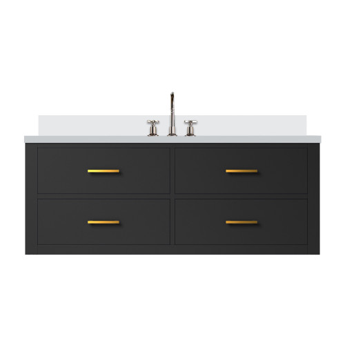 Lexora Castor 48 inch W Black Single Bath Wall Hung Vanity Cabinet, Cultured Marble Top, and Faucet Set - LVC48SL301