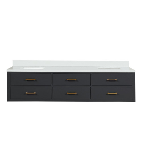 Lexora Castor 80 inch W Black Double Sink Wall Hung Vanity Cabinet and White Quartz Top - LVC80DL200