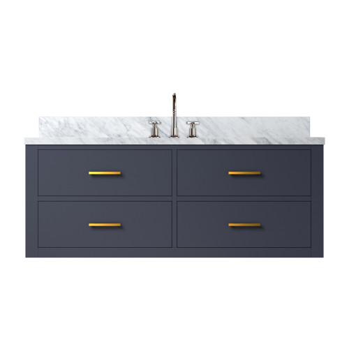Lexora Castor 48 inch W Blue Single Bath Wall Hung Vanity Cabinet, Carrara Marble Top, and Faucet Set - LVC48SE101