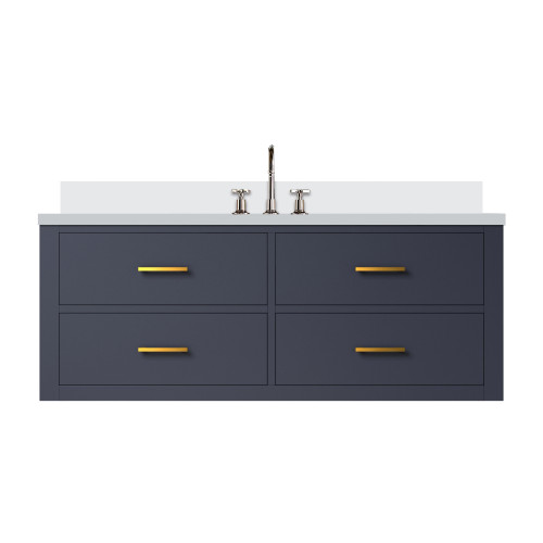 Lexora Castor 48 inch W Blue Single Bath Wall Hung Vanity Cabinet, White Quartz Top, and Faucet Set - LVC48SE201