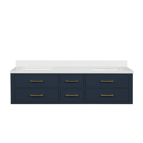 Lexora Castor 72 inch W Blue Double Sink Wall Hung Vanity Cabinet and Cultured Marble Top - LVC72DE300