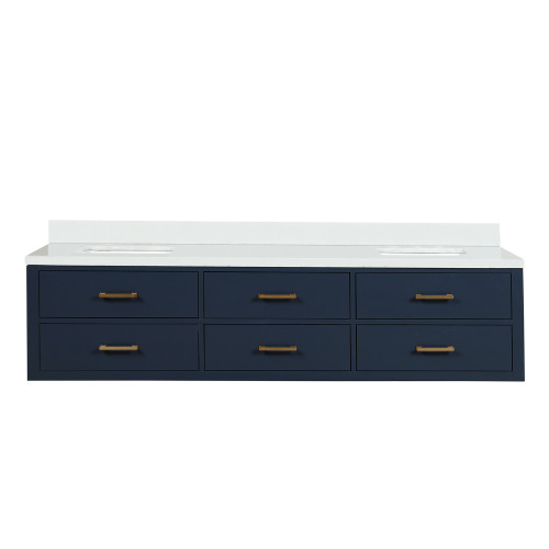 Lexora Castor 80 inch W Blue Double Sink Wall Hung Vanity Cabinet and White Quartz Top - LVC80DE200