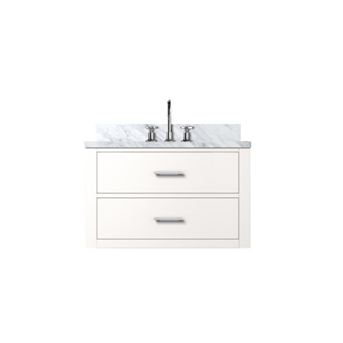 Lexora Castor 30 inch W White Single Bath Wall Hung Vanity Cabinet, Carrara Marble Top, and Faucet Set - LVC30SA101