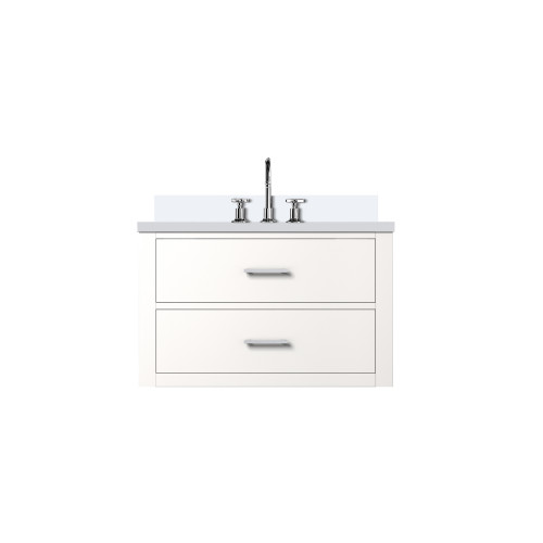 Lexora Castor 30 inch W White Single Bath Wall Hung Vanity Cabinet, White Quartz Top, and Faucet Set - LVC30SA201