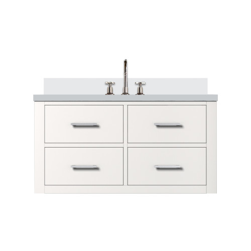 Lexora Castor 36 inch W White Single Bath Wall Hung Vanity Cabinet, White Quartz Top, and Faucet Set - LVC36SA201