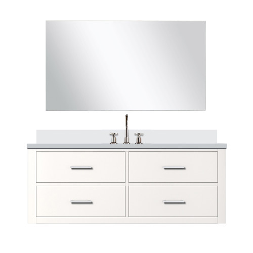 Lexora Castor 48 inch W White Single Bath Wall Hung Vanity Cabinet Cultured Marble Countertop, 43 in Mirror and Faucet Set - LVC48SA311