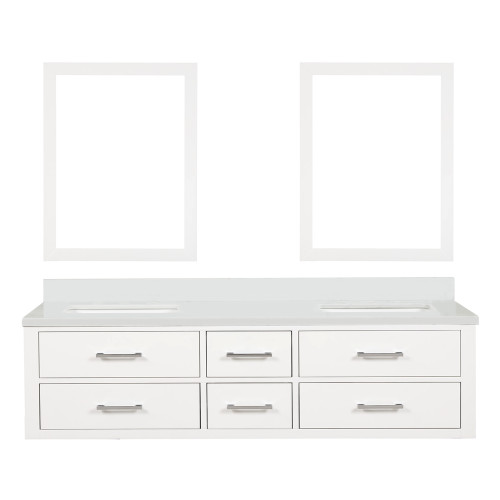 Lexora Castor 72 inch W White Double Sink Wall Hung Vanity Cabinet, Cultured Marble Top, and 34 in Mirrors - LVC72DA310