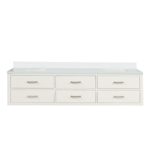 Lexora Castor 80 inch W White Double Sink Wall Hung Vanity Cabinet and White Quartz Top - LVC80DA200