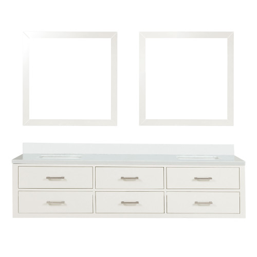 Lexora Castor 80 inch W White Double Sink Wall Hung Vanity Cabinet, White Quartz Top, and 36 in Mirrors - LVC80DA210