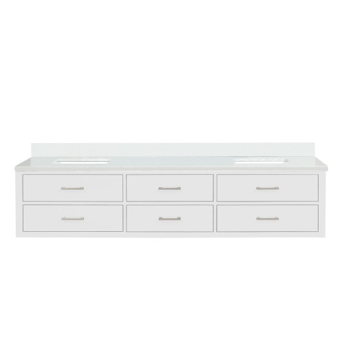 Lexora Castor 84 inch W White Double Sink Wall Hung Vanity Cabinet and White Quartz Top - LVC84DA200