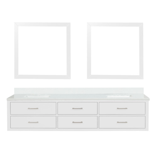 Lexora Castor 84 inch W White Double Sink Wall Hung Vanity Cabinet, Cultured Marble Top, and 36 in Mirrors - LVC84DA310