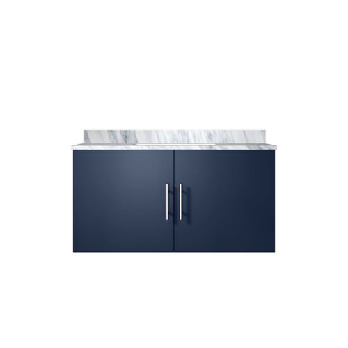 Lexora Geneva 36 in. W Navy Blue Wall Mount Bath Vanity Cabinet and Carrara Marble Top - LVG36SE100