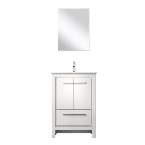 Lexora Lafarre 24 inch W x 20 in D White Bath Vanity Cabinet, White Quartz Top, Chrome Faucet Set and 18 in Mirror - LVLF24SW211