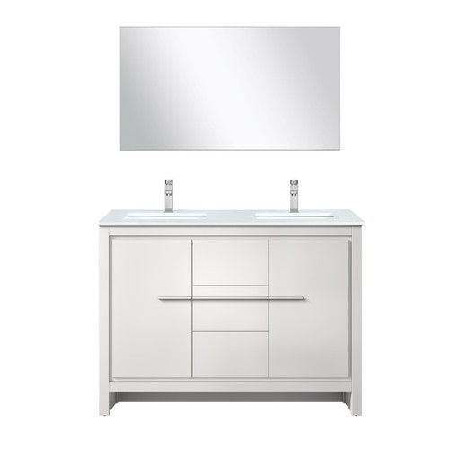 Lexora Lafarre 48 inch W x 20 in D White Double Sink Vanity Cabinet, White Quartz Top, Chrome Faucet Set and 43 in Mirror - LVLF48DW211