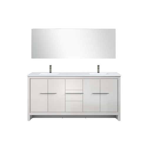 Lexora Lafarre 72 inch W x 20 in D White Double Sink Vanity Cabinet, White Quartz Top, Gun Metal Faucet Set and 70 in Mirror - LVLF72DW213