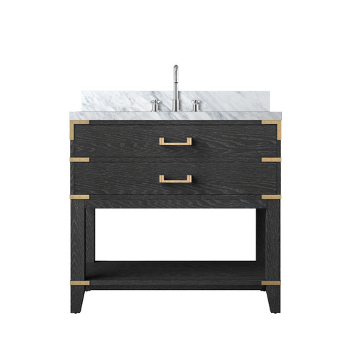 Lexora Norwalk 36 inch W Black Oak Vanity Cabinet, Carrara Marble Top, and Faucet Set - LVN36SJ101
