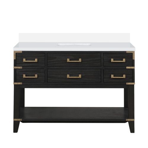 Lexora Norwalk 48 inch W Black Oak Vanity Cabinet and White Quartz Top - LVN48SJ200
