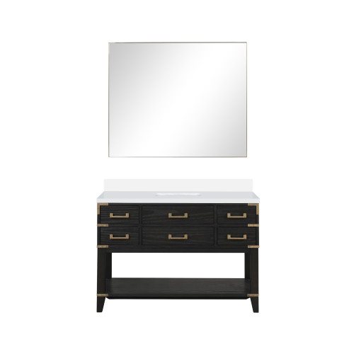 Lexora Norwalk 48 inch W Black Oak Vanity Cabinet, Cultured Marble Top, and 46 in Mirror - LVN48SJ310