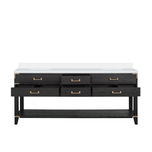 Lexora Norwalk 80 inch W Black Oak Double Sink Vanity Cabinet and Cultured Marble Top - LVN80DJ300