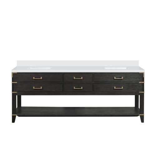 Lexora Norwalk 84 inch W Black Oak Double Sink Vanity Cabinet and Cultured Marble Top - LVN84DJ300